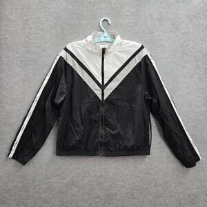 Victoria's Secret PINK Women Jacket M/L Black Windbreaker Colorblock Logo